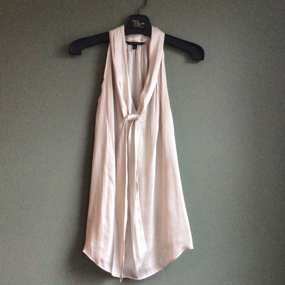Ladies sleeveless blouse with attached scarf. Champagne colour Sz medium